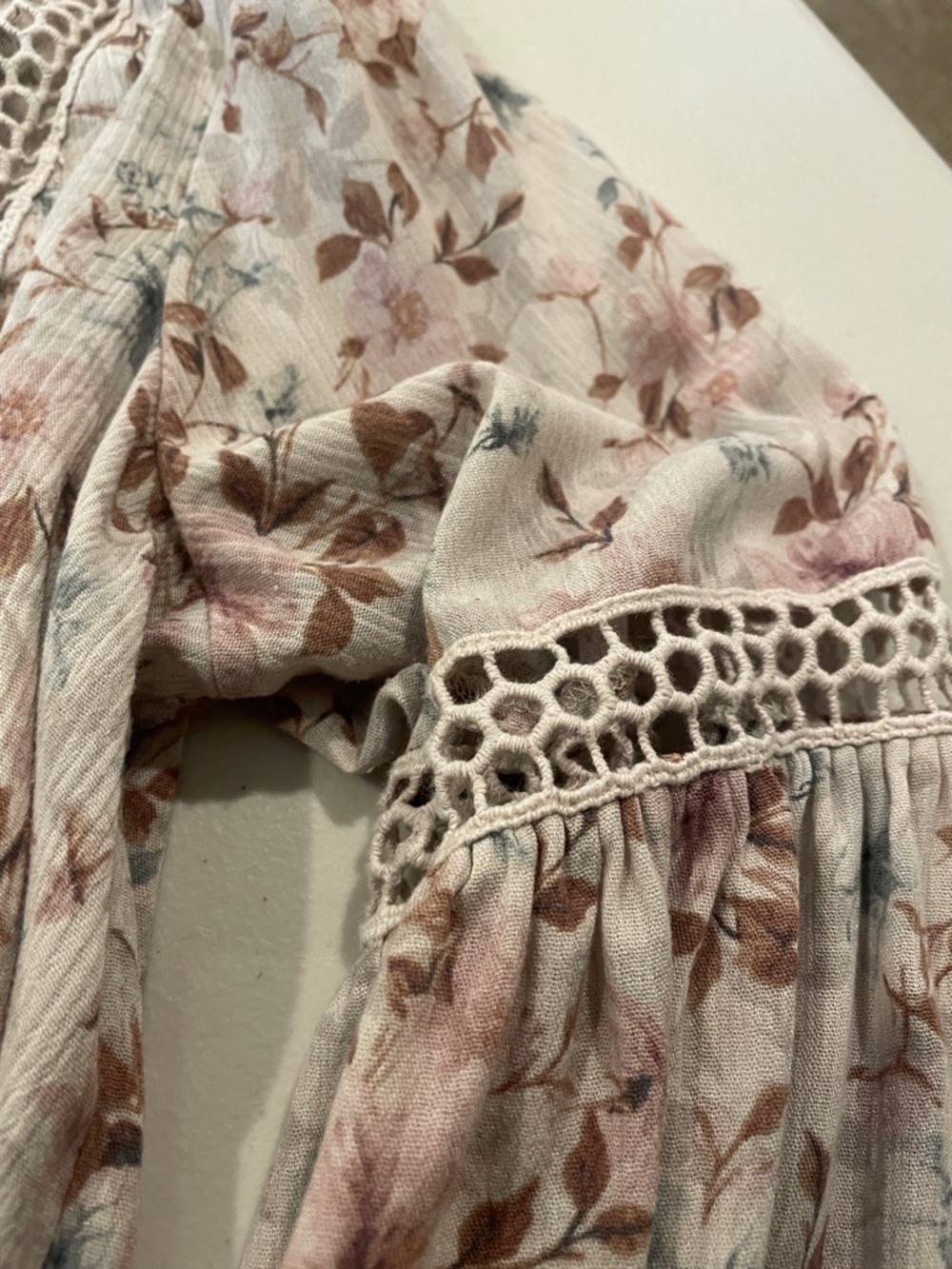 Boho Floral V-Neck Lace-Trim Blouse - Pink & Cream - Picture 10 of 15